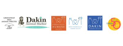 A graphic timeline of every version of Dakin Humane Society's logos over the last 50 years