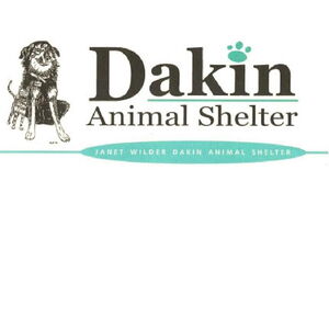 A scan of an original version of the Dakin Animal Shelter logo with an illustration of a dog and a cat