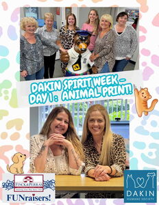 Finck & Perras Insurance Agency staff celebrate animal print day from Dakin's Spirit Week