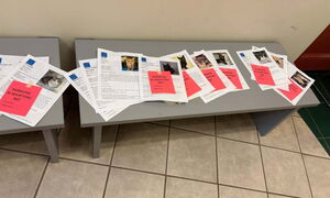 Paperwork showing multiple cat adoptions on bench at Dakin Humane Society